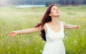 stress free woman in field